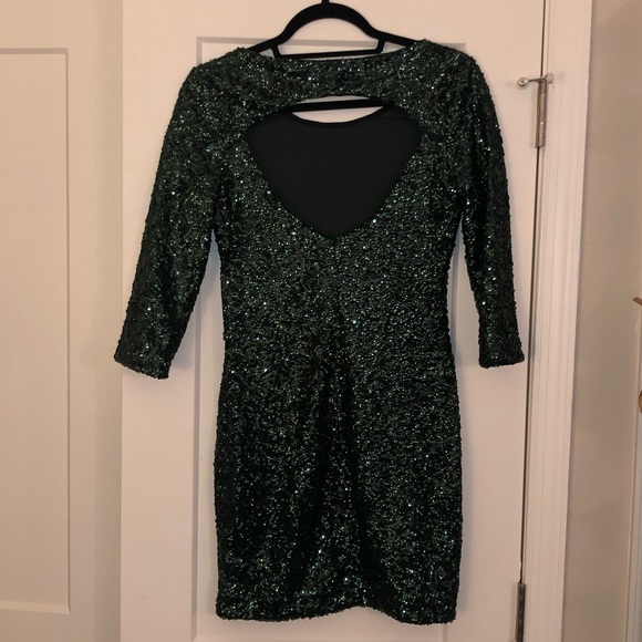 Express | Dresses | Express Green Sequin Open Back Dress | Poshmark